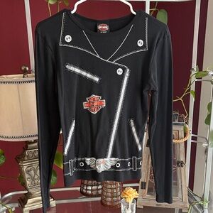 Harley-Davidson Black and Silver Motorcycle Jacket Print Shirt